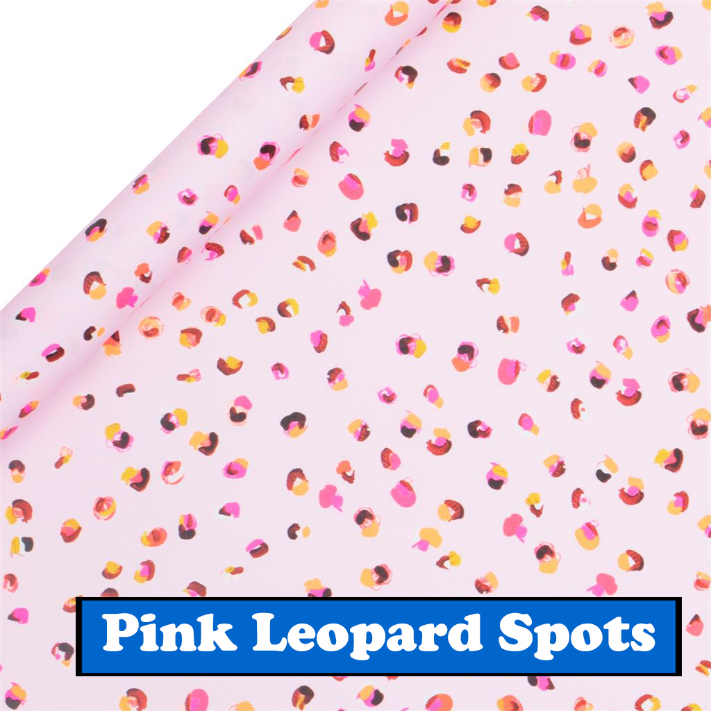 pink wrapping paper with leopard style spots